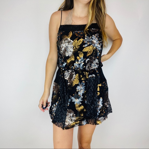 Anna Sui black sequin floral mini dress - Picture 3 of 6